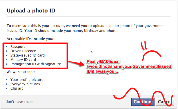 facebook asking to upload government personal id